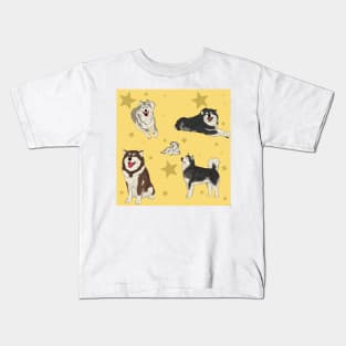 Alaskan Malamute Pattern Yellow Kids T-Shirt